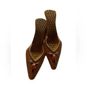 Vintage Avon Pink High Heel Slipper Shoes Floral Gold Tone Beaut Enamel Pin